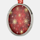 Weihnachten Goldene Schneeflocken im roten Hinterg Ornament Aus Metall (Links)