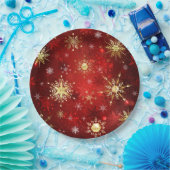 Weihnachten Goldene Schneeflocken im roten Hinterg Pappteller (Party)