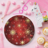 Weihnachten Goldene Schneeflocken im roten Hinterg Pappteller (Party)
