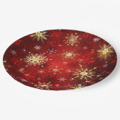 Weihnachten Goldene Schneeflocken im roten Hinterg Pappteller (Schrägansicht)