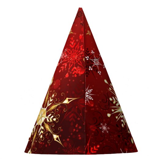 Weihnachten Goldene Schneeflocken im roten Hinterg Partyhütchen (Rückseite)