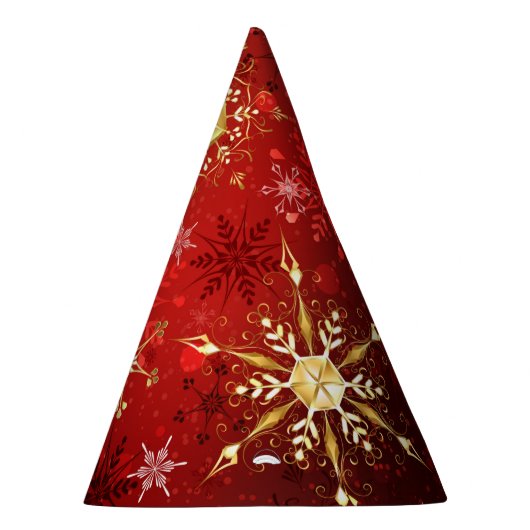 Weihnachten Goldene Schneeflocken im roten Hinterg Partyhütchen (Rechts)