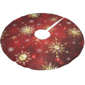 Weihnachten Goldene Schneeflocken im roten Hinterg Polyester Weihnachtsbaumdecke (Schrägansicht)