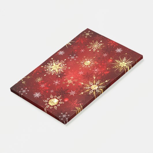 Weihnachten Goldene Schneeflocken im roten Hinterg Post-it Klebezettel (angewinkelt)