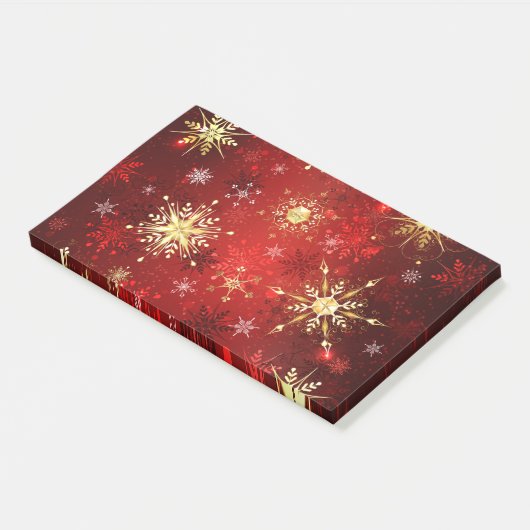 Weihnachten Goldene Schneeflocken im roten Hinterg Post-it Klebezettel (angewinkelt)