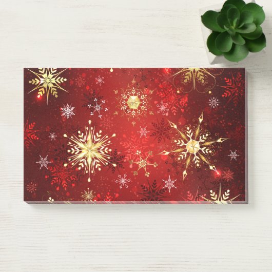 Weihnachten Goldene Schneeflocken im roten Hinterg Post-it Klebezettel (Büro)