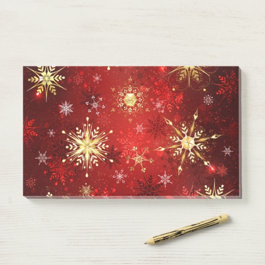 Weihnachten Goldene Schneeflocken im roten Hinterg Post-it Klebezettel (Auf Schreibtisch)