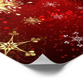 Weihnachten Goldene Schneeflocken im roten Hinterg Poster (Ecke)