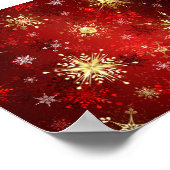 Weihnachten Goldene Schneeflocken im roten Hinterg Poster (Ecke)