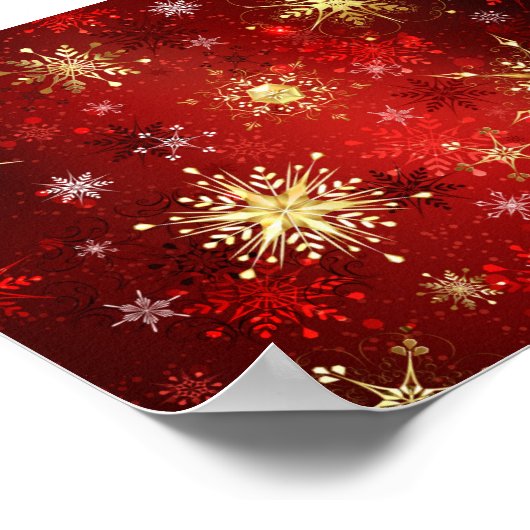 Weihnachten Goldene Schneeflocken im roten Hinterg Poster (Ecke)