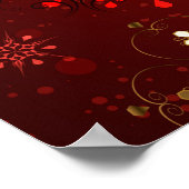 Weihnachten Goldene Schneeflocken im roten Hinterg Poster (Ecke)