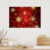 Weihnachten Goldene Schneeflocken im roten Hinterg Poster (Küche)
