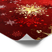 Weihnachten Goldene Schneeflocken im roten Hinterg Poster (Ecke)