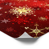 Weihnachten Goldene Schneeflocken im roten Hinterg Poster (Ecke)