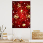 Weihnachten Goldene Schneeflocken im roten Hinterg Poster (Küche)