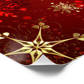 Weihnachten Goldene Schneeflocken im roten Hinterg Poster (Ecke)