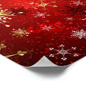 Weihnachten Goldene Schneeflocken im roten Hinterg Poster (Ecke)