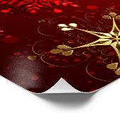 Weihnachten Goldene Schneeflocken im roten Hinterg Poster (Ecke)