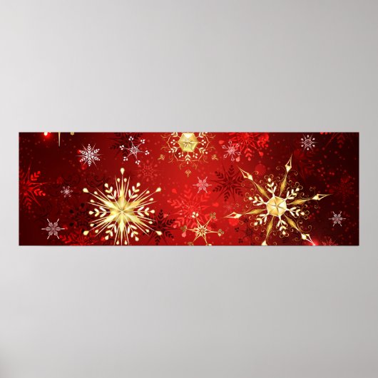 Weihnachten Goldene Schneeflocken im roten Hinterg Poster (Vorne)