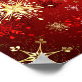 Weihnachten Goldene Schneeflocken im roten Hinterg Poster (Ecke)