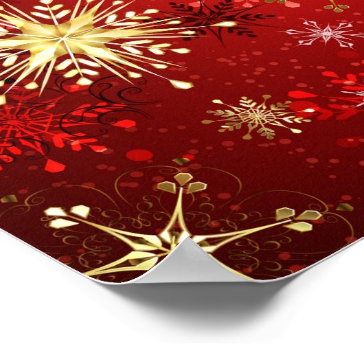 Weihnachten Goldene Schneeflocken im roten Hinterg Poster (Ecke)