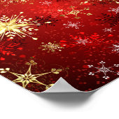 Weihnachten Goldene Schneeflocken im roten Hinterg Poster (Ecke)