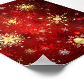 Weihnachten Goldene Schneeflocken im roten Hinterg Poster (Ecke)