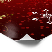 Weihnachten Goldene Schneeflocken im roten Hinterg Poster (Ecke)