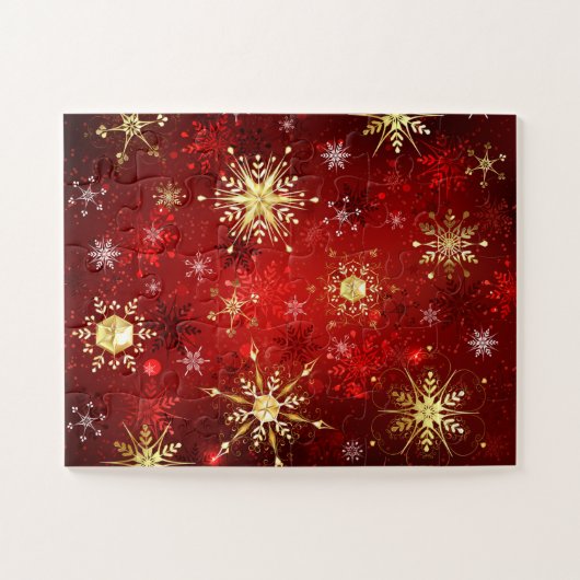Weihnachten Goldene Schneeflocken im roten Hinterg Puzzle (Horizontal)