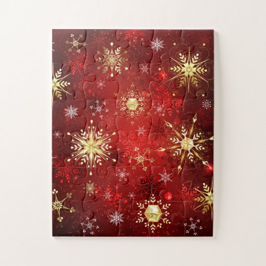 Weihnachten Goldene Schneeflocken im roten Hinterg Puzzle (Vertikal)