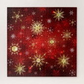Weihnachten Goldene Schneeflocken im roten Hinterg Puzzle (Horizontal)