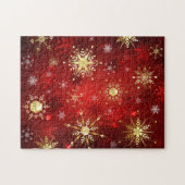 Weihnachten Goldene Schneeflocken im roten Hinterg Puzzle (Horizontal)