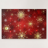 Weihnachten Goldene Schneeflocken im roten Hinterg Puzzle (Horizontal)