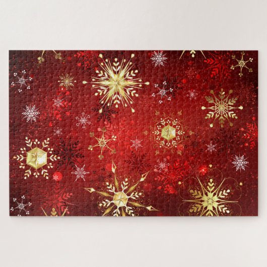 Weihnachten Goldene Schneeflocken im roten Hinterg Puzzle (Horizontal)