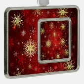 Weihnachten Goldene Schneeflocken im roten Hinterg Rahmen-Ornament Silber (Rechts)