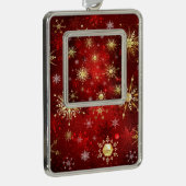 Weihnachten Goldene Schneeflocken im roten Hinterg Rahmen-Ornament Silber (Rechts)