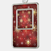 Weihnachten Goldene Schneeflocken im roten Hinterg Rahmen-Ornament Silber (Links)