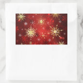 Weihnachten Goldene Schneeflocken im roten Hinterg Rechteckiger Aufkleber (Tasche)