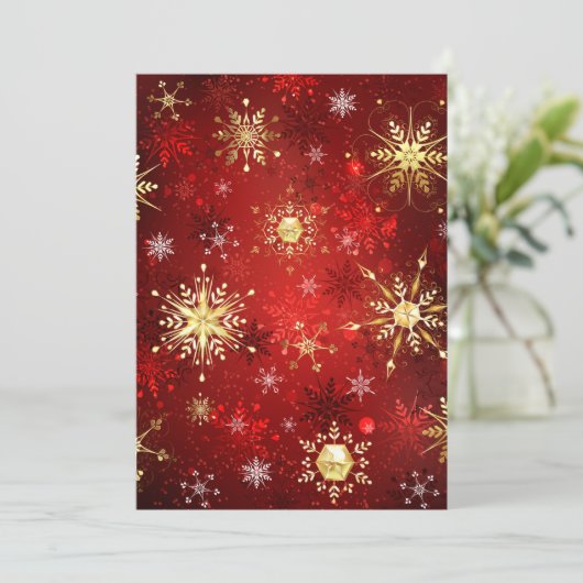 Weihnachten Goldene Schneeflocken im roten Hinterg Save The Date (Stehend Vorderseite)