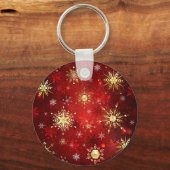 Weihnachten Goldene Schneeflocken im roten Hinterg Schlüsselanhänger (Vorderseite)