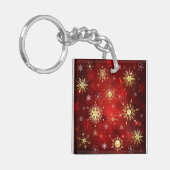 Weihnachten Goldene Schneeflocken im roten Hinterg Schlüsselanhänger (Vorderseite links)