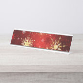 Weihnachten Goldene Schneeflocken im roten Hinterg Schreibtischnamensplakette (Vorderseite )