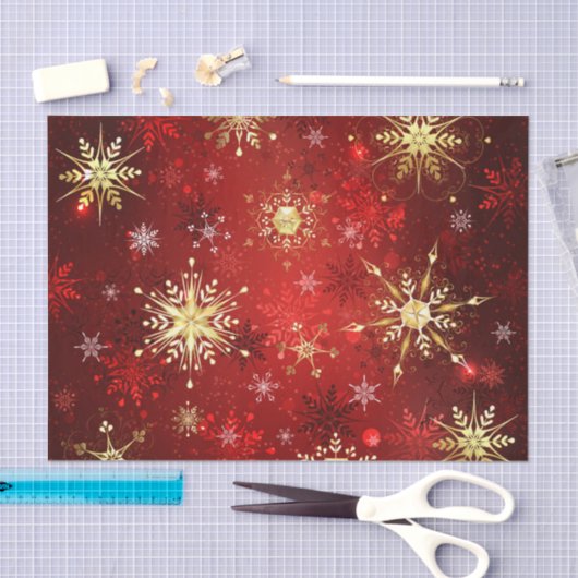 Weihnachten Goldene Schneeflocken im roten Hinterg Seidenpapier (Handwerk)