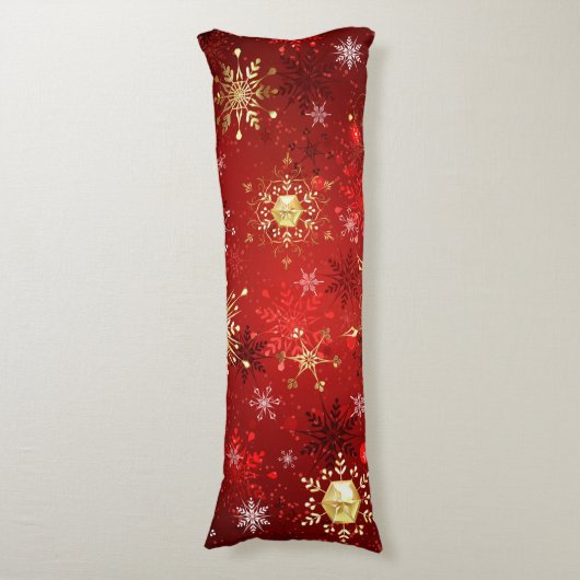 Weihnachten Goldene Schneeflocken im roten Hinterg Seitenschläferkissen (Vorderseite Vertikal)