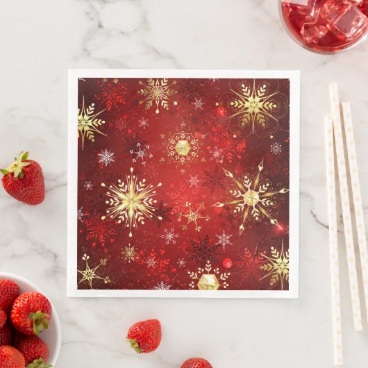 Weihnachten Goldene Schneeflocken im roten Hinterg Serviette (Beispiel)