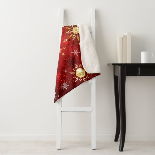 Weihnachten Goldene Schneeflocken im roten Hinterg Sherpadecke (Beispiel)