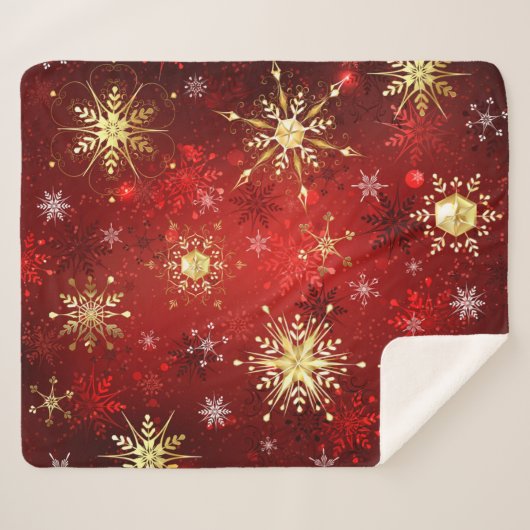 Weihnachten Goldene Schneeflocken im roten Hinterg Sherpadecke (Vorderseite (Horizontal))