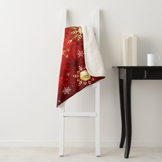 Weihnachten Goldene Schneeflocken im roten Hinterg Sherpadecke (Beispiel)