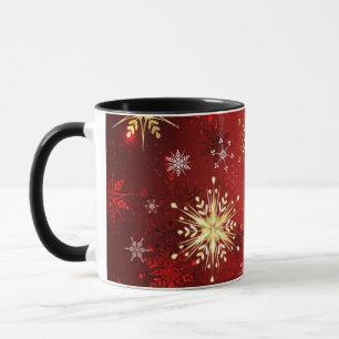 Weihnachten Goldene Schneeflocken im roten Hinterg Tasse