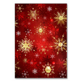 Weihnachten Goldene Schneeflocken im roten Hinterg Tischnummer (Vorderseite)